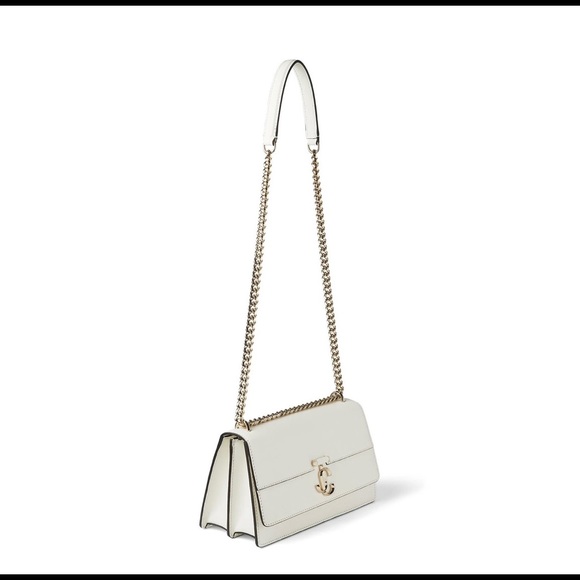 Latte Fine Shiny Calf Leather Shoulder Bag with Light Gold JC Emblem - Picture 4 of 6